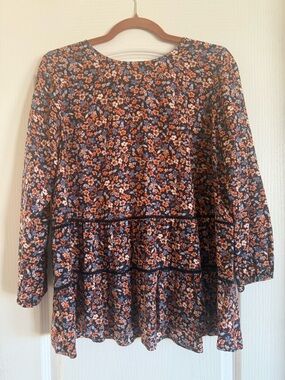 J. Jill Black Floral Peplum Tunic Blouse Top